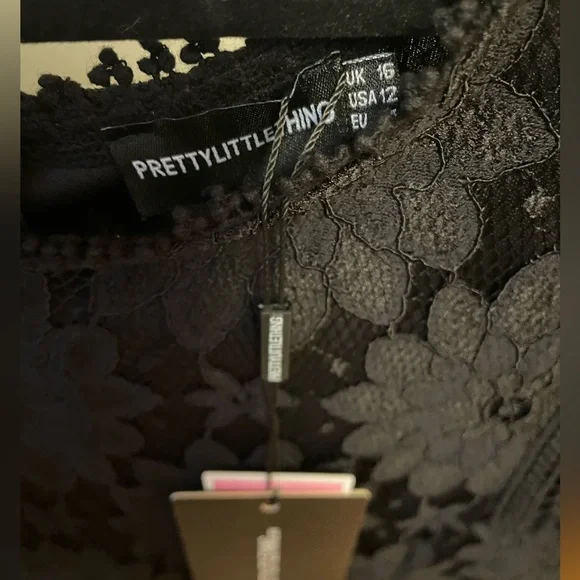 NWT Pretty Little Thing black lace long sleeve knee length dress size 12 - Picture 3 of 6